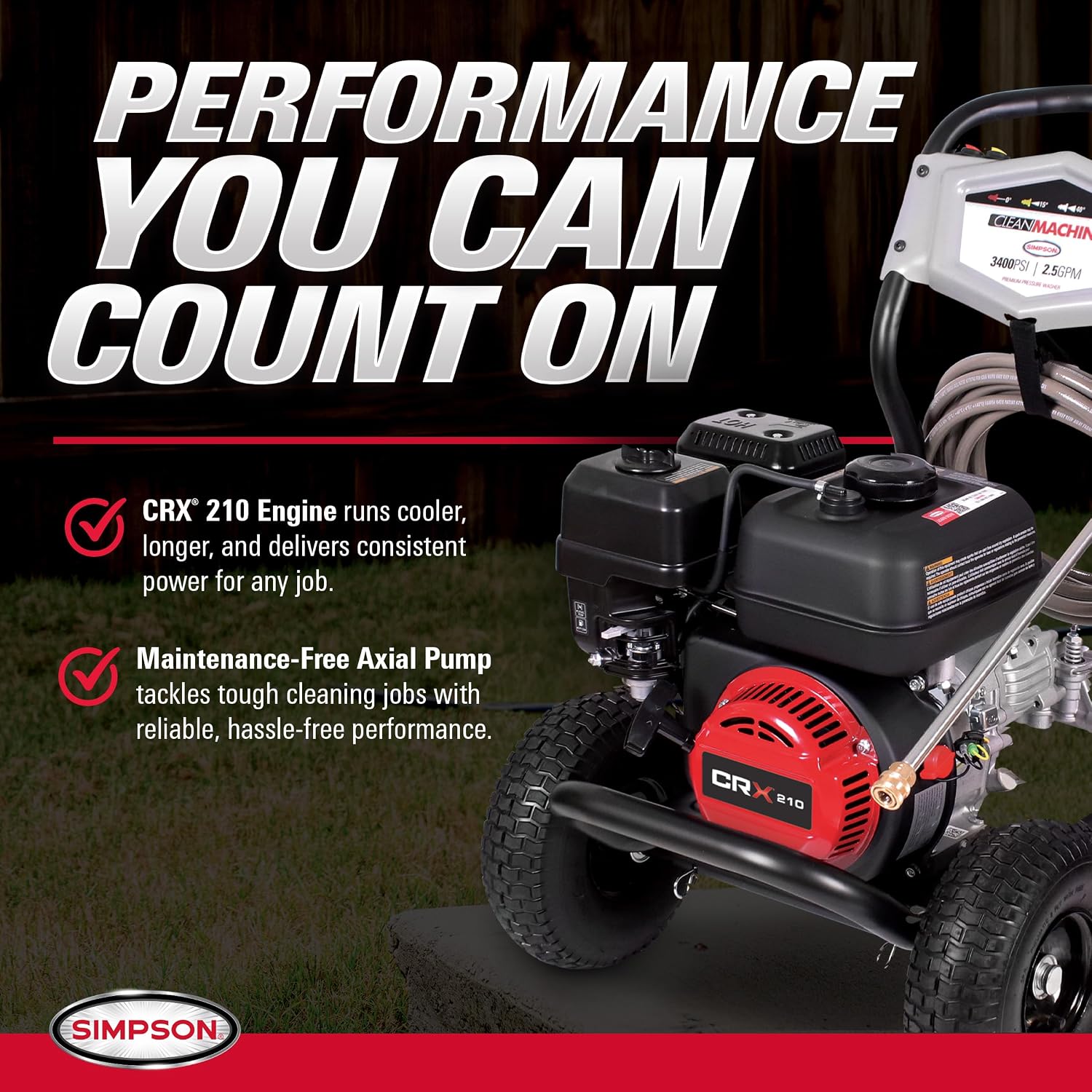 Simpson Clean Machine 3400 PSI Gas Pressure Washer with 15" Surface Scrubber Bundle (208cc CRX Engine), photo 5 of 7