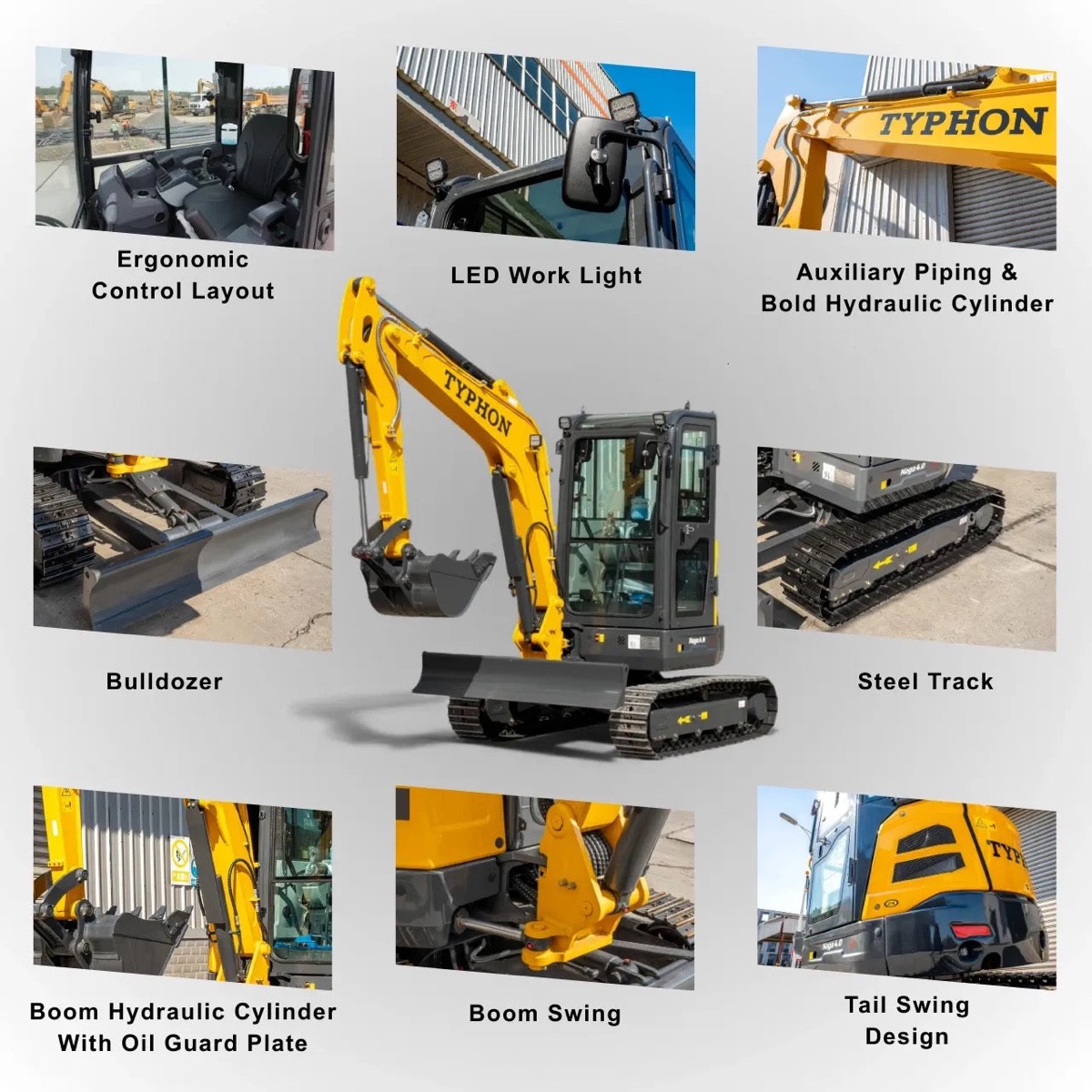 TYPHON NAGA 4.0 - 4 Ton Yanmar Diesel Mini Excavator with Steel Tracks, Enclosed A/C Cab and Zero Tail Swing, photo 10 of 11
