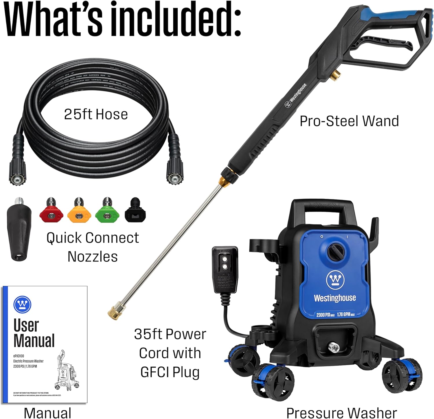 Westinghouse ePX3100 Electric Pressure Washer (2300 Max PSI / 1.76 Max GPM · Anti-Tipping 4-Wheel), photo 6 of 7