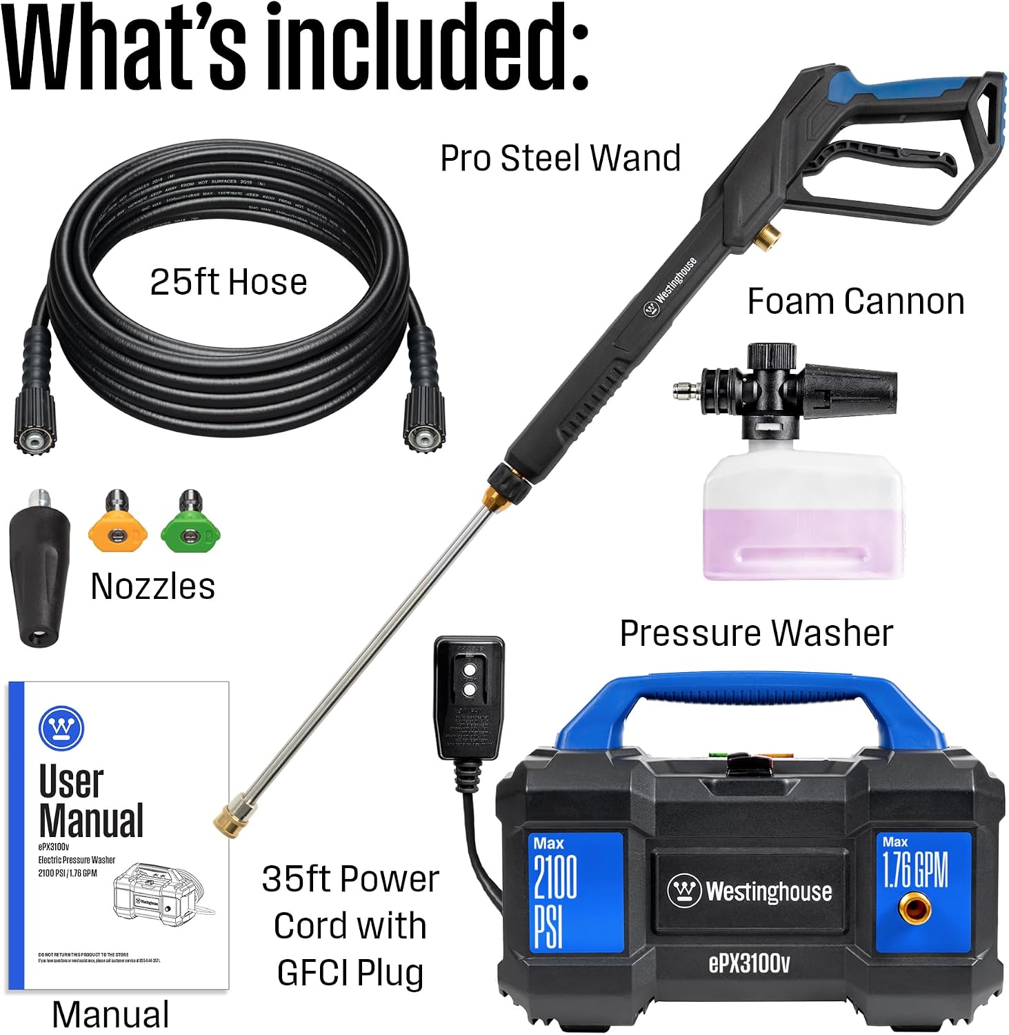 Westinghouse ePX3100v Compact Electric Pressure Washer with Detachable Foam Cannon (2100 Max PSI / 1.76 GPM), photo 6 of 7