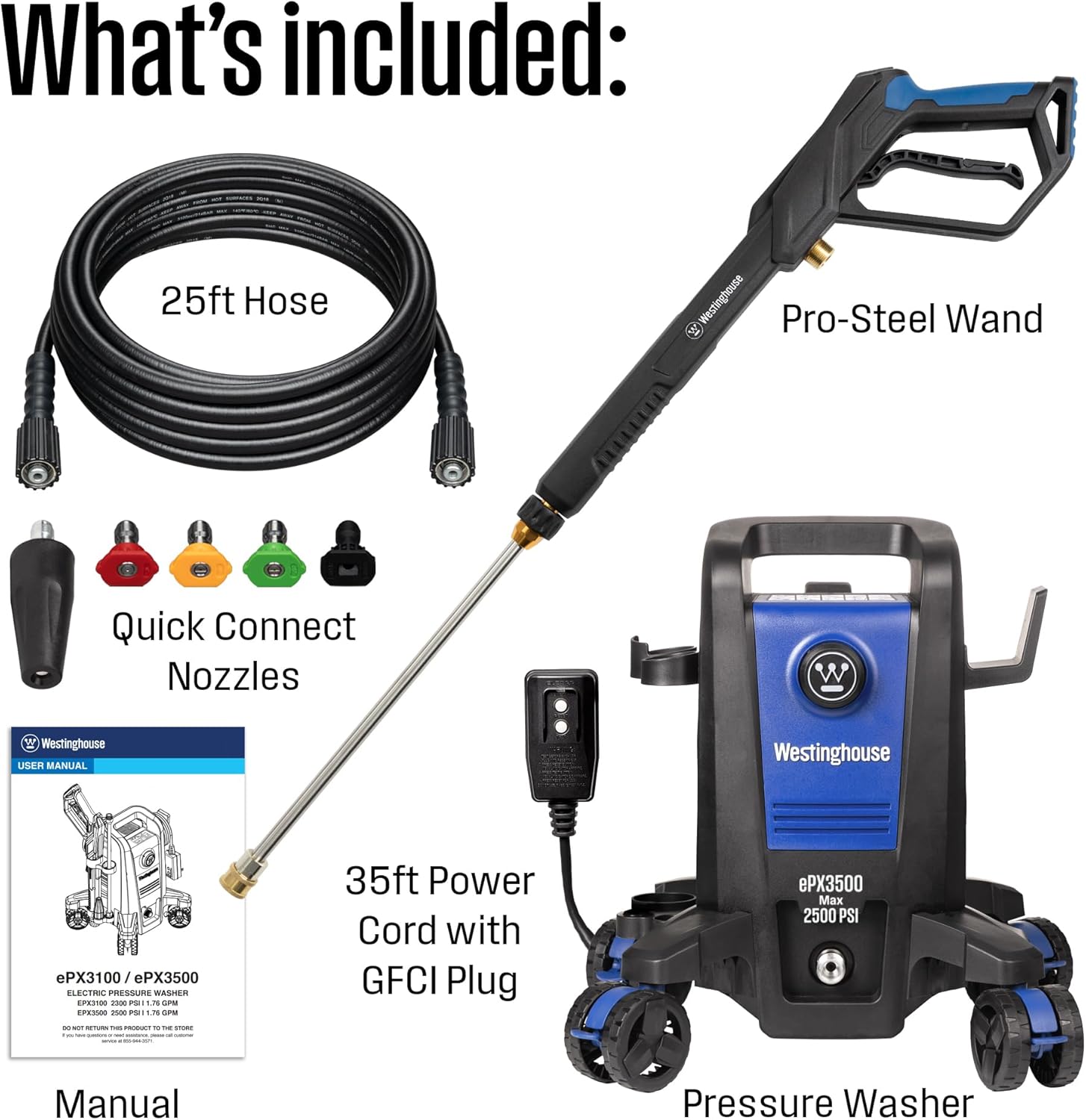 Westinghouse ePX3500 Electric Pressure Washer (2500 Max PSI / 1.76 Max GPM · Anti-Tipping 4-Wheel), photo 6 of 7